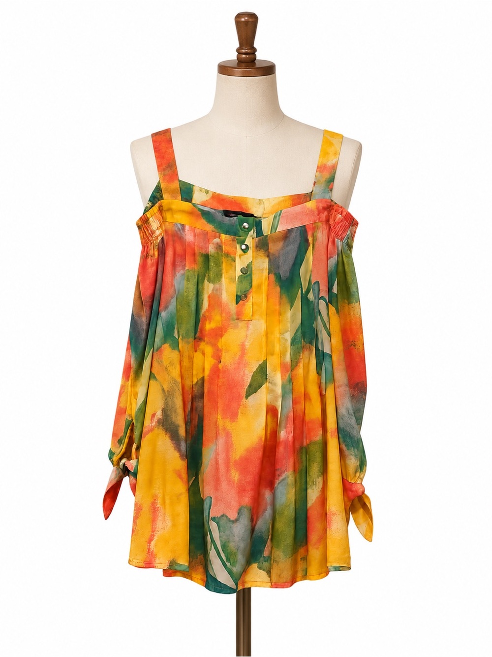 Cocomo Multicolor Watercolor Off-Shoulder Tie-Sleeve Tunic